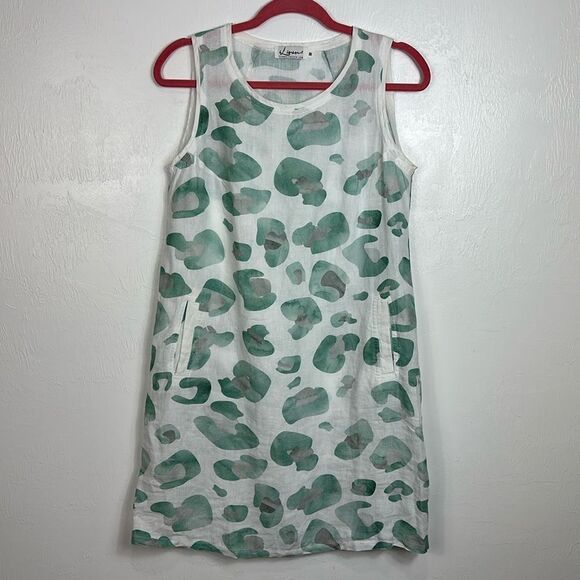 iLinen Sleeveless Printed Short Dress With Pockets Size M - Picture 1 of 7